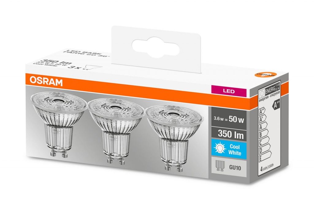 Osram Base 3er-Pack GU10 LED Spot 4.3W 350Lm neutralweiss Produktbild 12