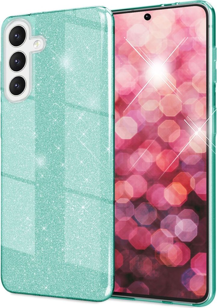 NALIA Hybrid Glitzerhülle für Samsung Galaxy S24 Plus Hülle, Glänzende Glitzer Schutzhülle mit verstärktem Silikon Mint-Grün