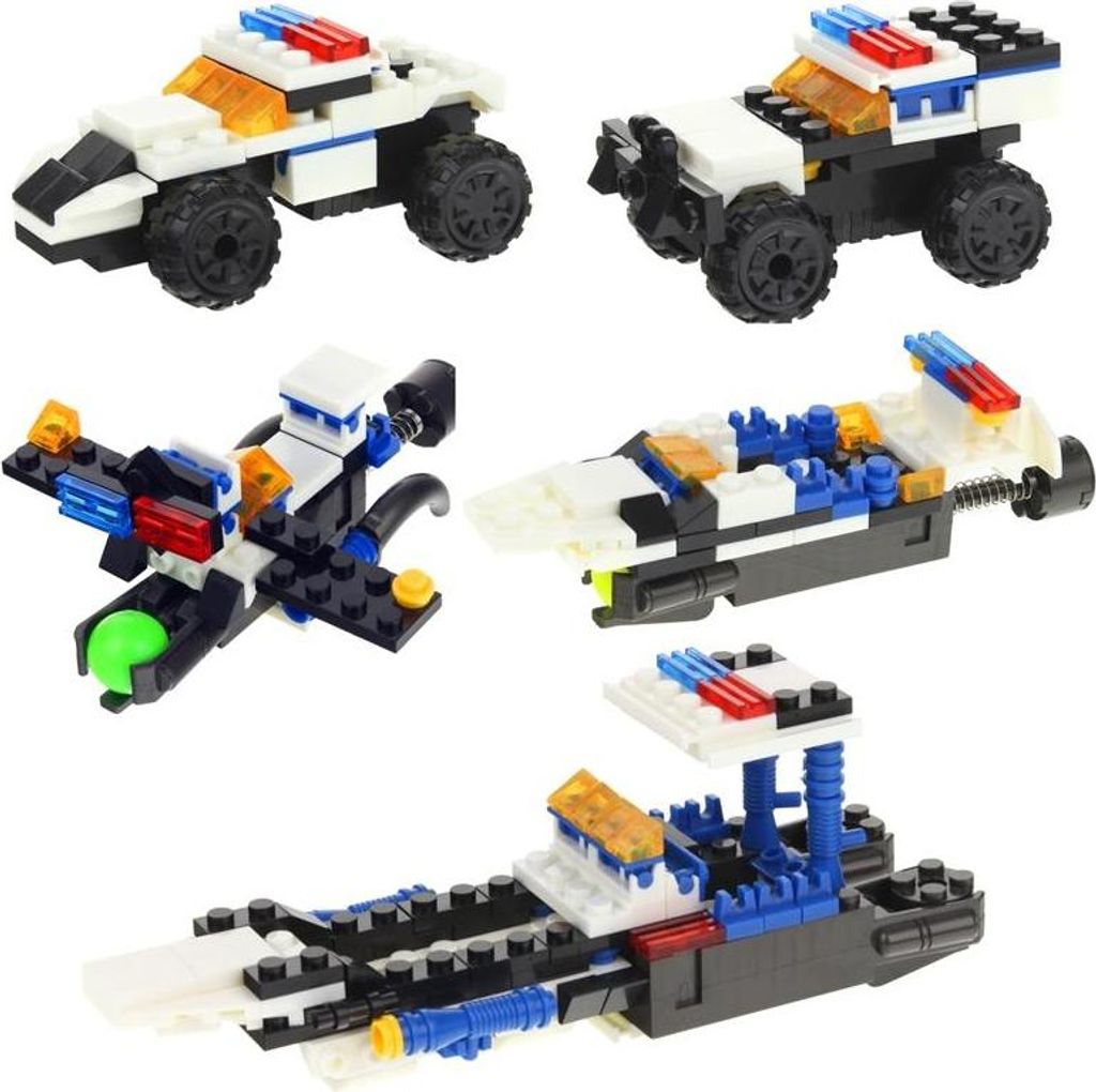Bausteine Polizeiauto, Polizeiroboter, Flugzeug, Boot 4-in-1-Set (4-teilig)