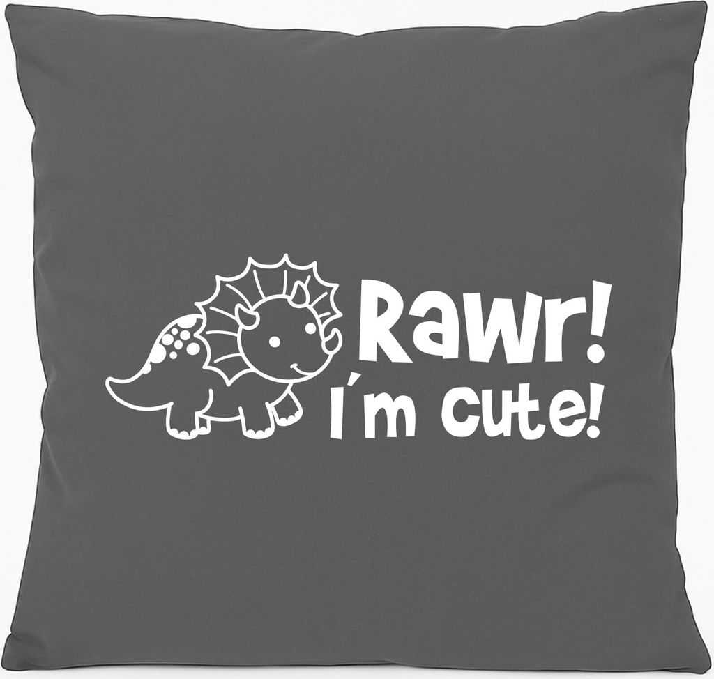 Huuraa Kissen Triceratops I`m cute 40x40cm mit Füllung Steel Grey Baumwolle Dekokissen Geschenkidee