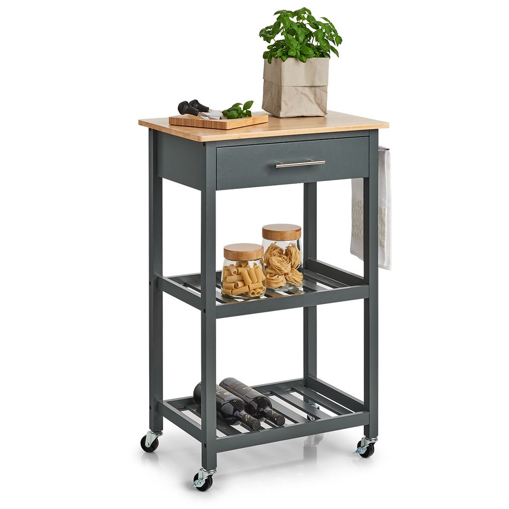 Zeller Küchenrollwagen, MDF/Bambus, grau, 58 x 40 x 93 cm