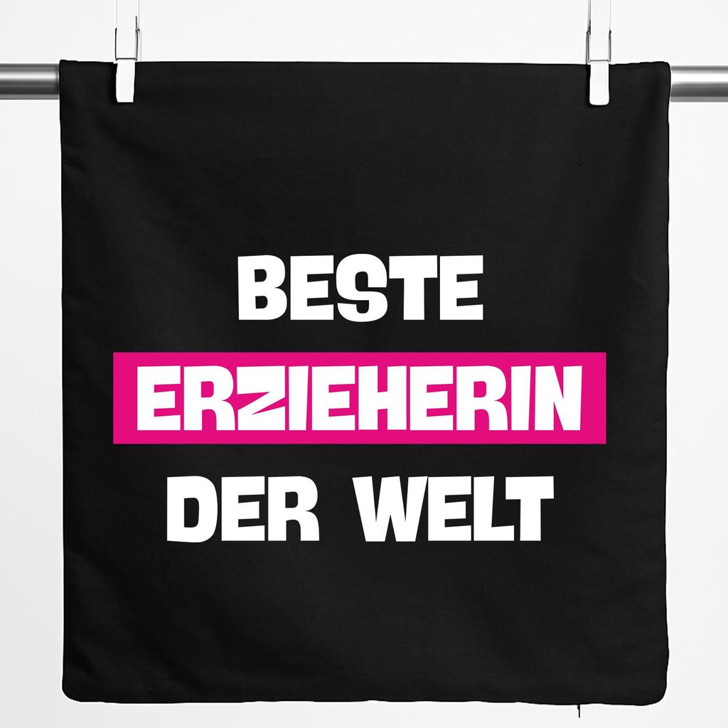 Huuraa Kissenbezug Beste Erzieherin der Welt 40x40cm Black Baumwolle Dekokissenbezug Geschenkidee