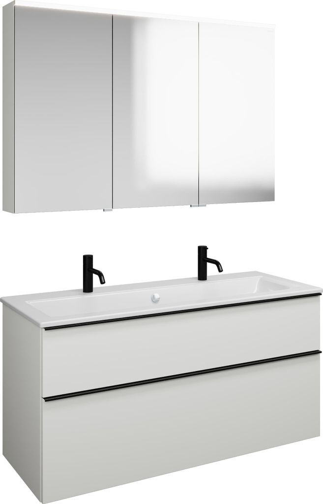 burgbad Eqio Set, bestehend aus Spiegelschrank links, Keramik-Waschtisch Slim mit 2 Armaturbohrungen und Waschtischunterschrank, Breite 1220mm, SHC...