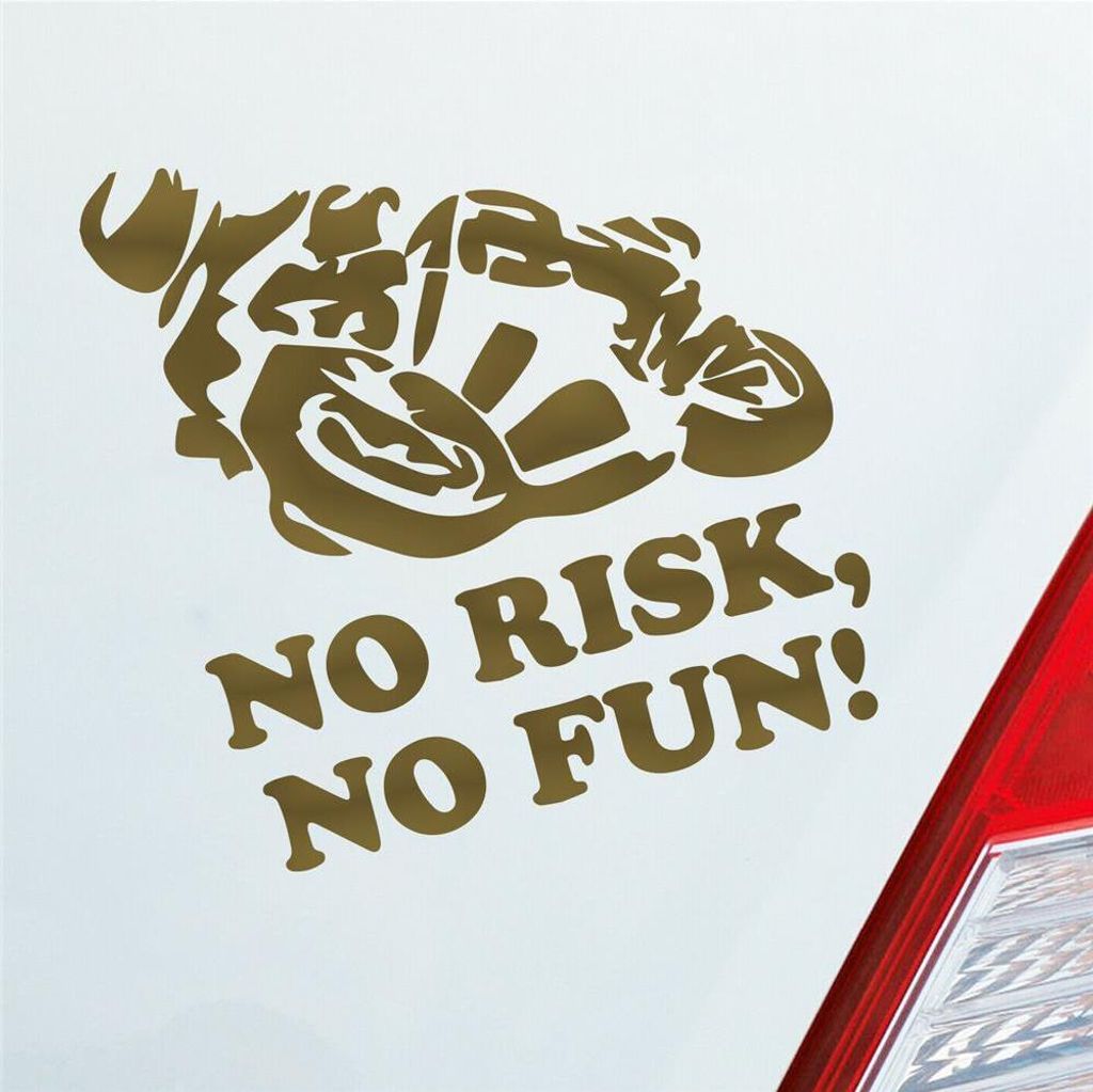 Auto Aufkleber Motorrad No Risk, No! Moped Bike Mopped JDM 10x10 cm Gold Sticker Heckscheibenaufkleber