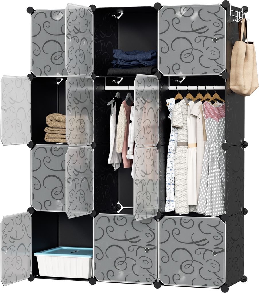 Jopassy DIY Kleiderschrank 16 Fächer Steckregal Regalsystem Kombischrank Stecksystem-Set mit Tür 140x140x35cm Wasser und Staubdicht