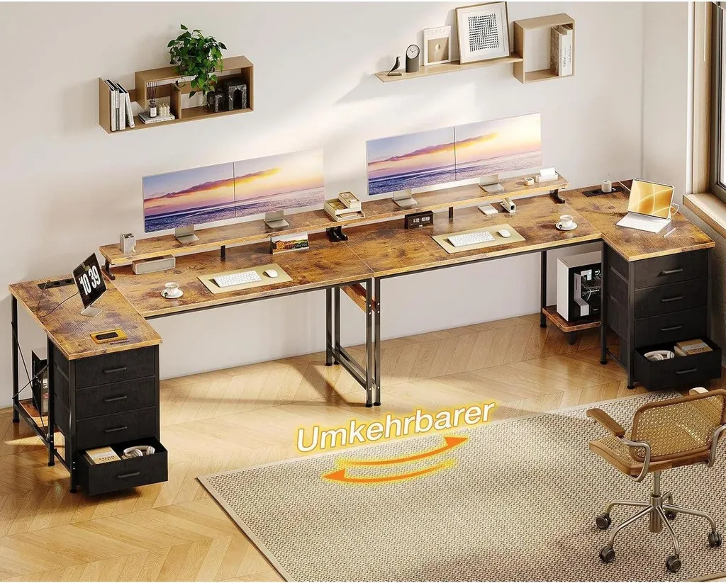 Bureau d'angle ergonomique 160cm avec port USB et support de moniteur