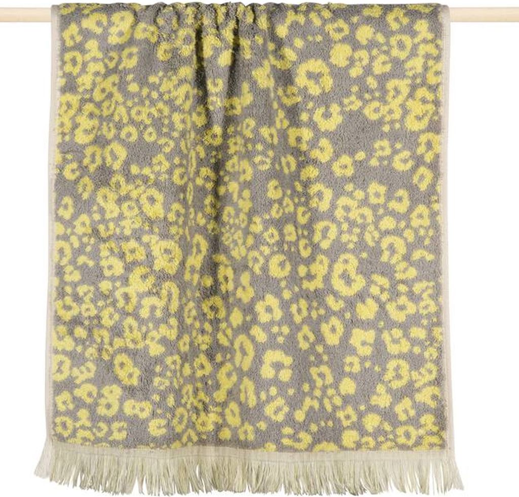 Pad Handtuch-Serie Leopard yellow-grey mit Fransen 100% Baumwolle, Größe:Duschtuch 70 x 140 cm