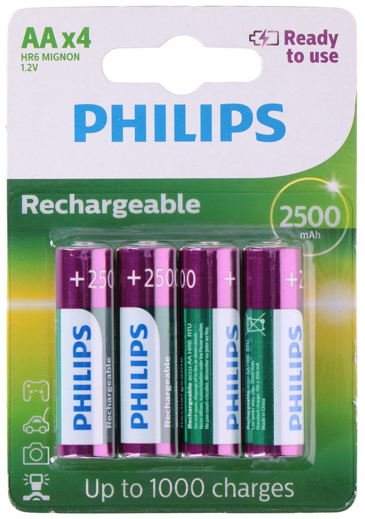 PHILIPS AA-Batterien - HR03 Wiederaufladbare Batterien - NiMH 1.2V - 500 Aufladungen - 2500mAh