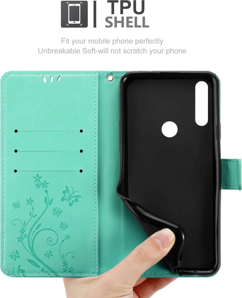 Cadorabo cover per Alcatel 1S 2020 in TURCHESE FLOREALE Cover protettiva in design floreale con chiusura magnetica, funzione stand e slot per carte di credito Flip Case Flower Cover Etui Handy Klapp Hülle Book Tasche - 5