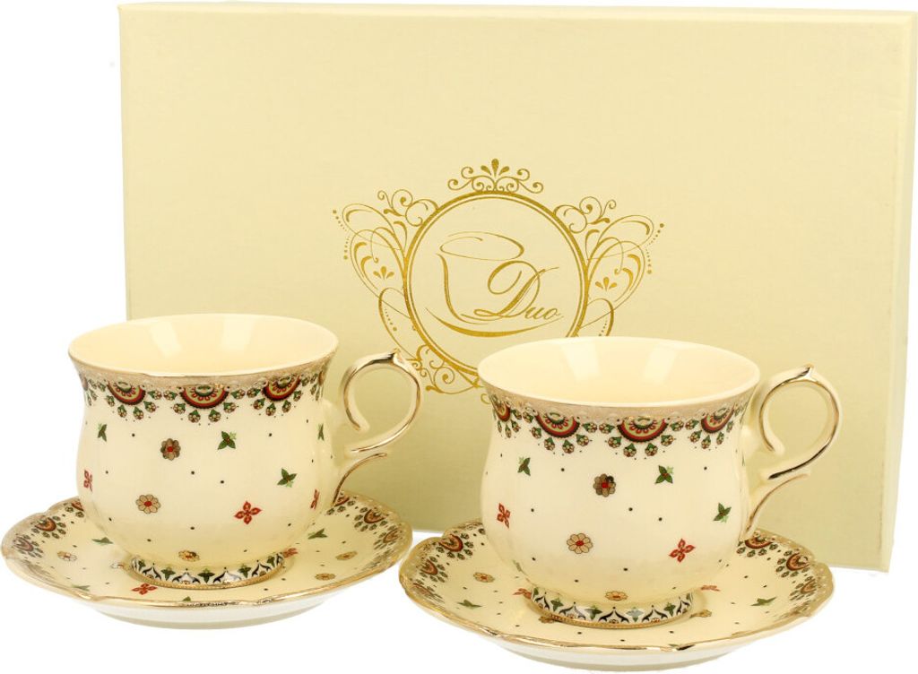 DUO ECRU 2er-Set Espressotassen 150 ml mit Untertassen, New Bone China Porzellan