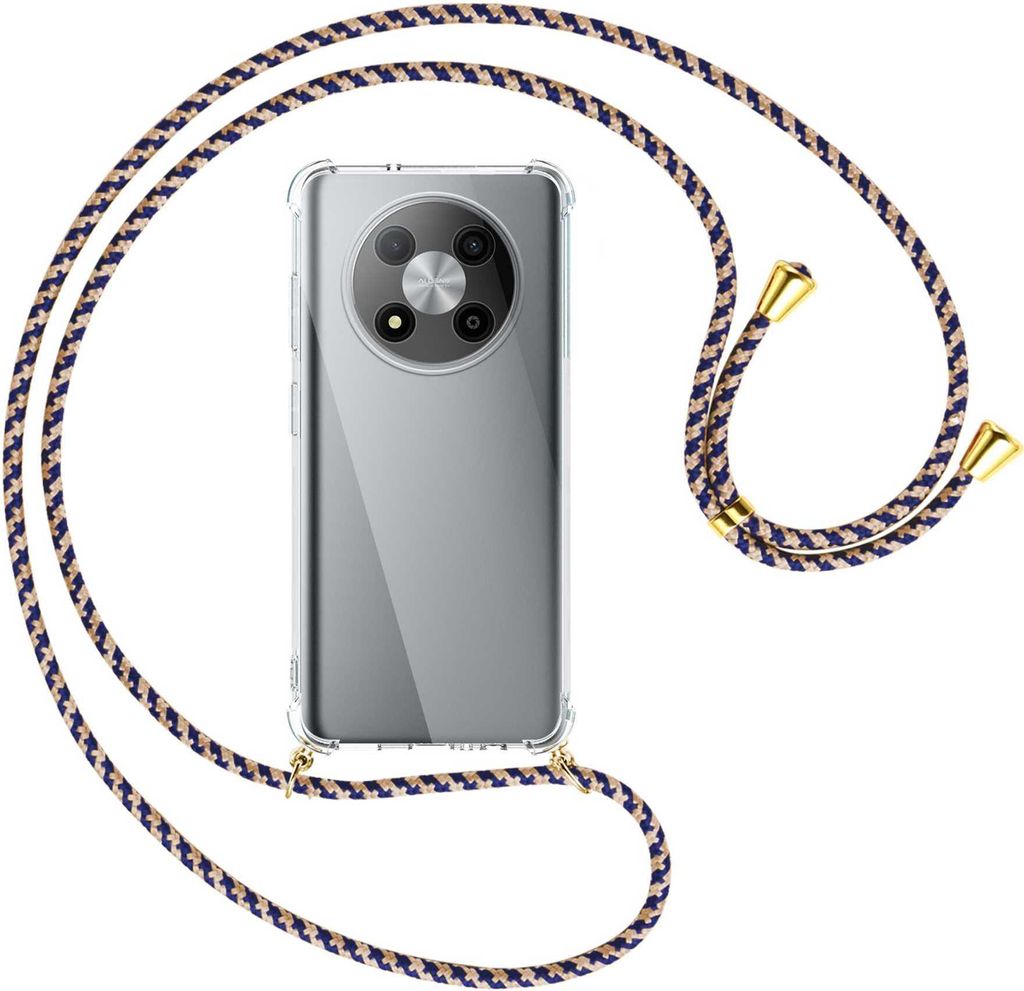 Handykette Backcover-Schutzhülle mit Band (Metall goldfarben) für ZTE Blade A73 5G (6.52'') - blau+beige
