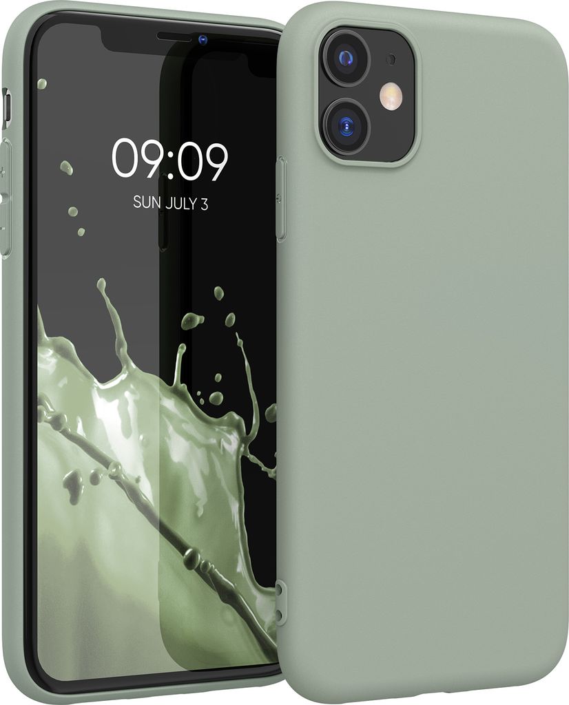 kwmobile Hülle kompatibel mit Apple iPhone 11 Hülle - weiches TPU Silikon Case - Cover geeignet für kabelloses Laden - Graugrün