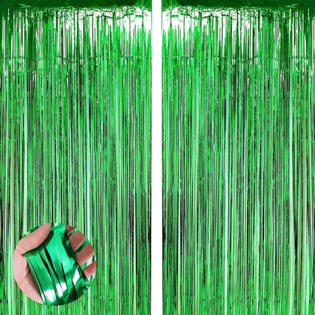 Rideaux de pluie verts 1 x 2 m, lot de 2 rideaux frangés pour fête