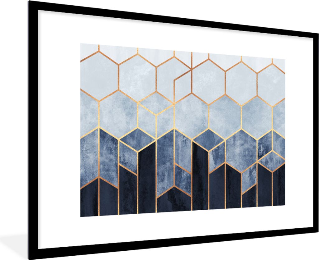 MuchoWow Gerahmtes Poster Sechseck - Gold - Schablonen 90x60 cm - Poster mit Schwarzem Bilderrahmen Wandposter Rahmen Foto Bilder - Wanddekoratio...