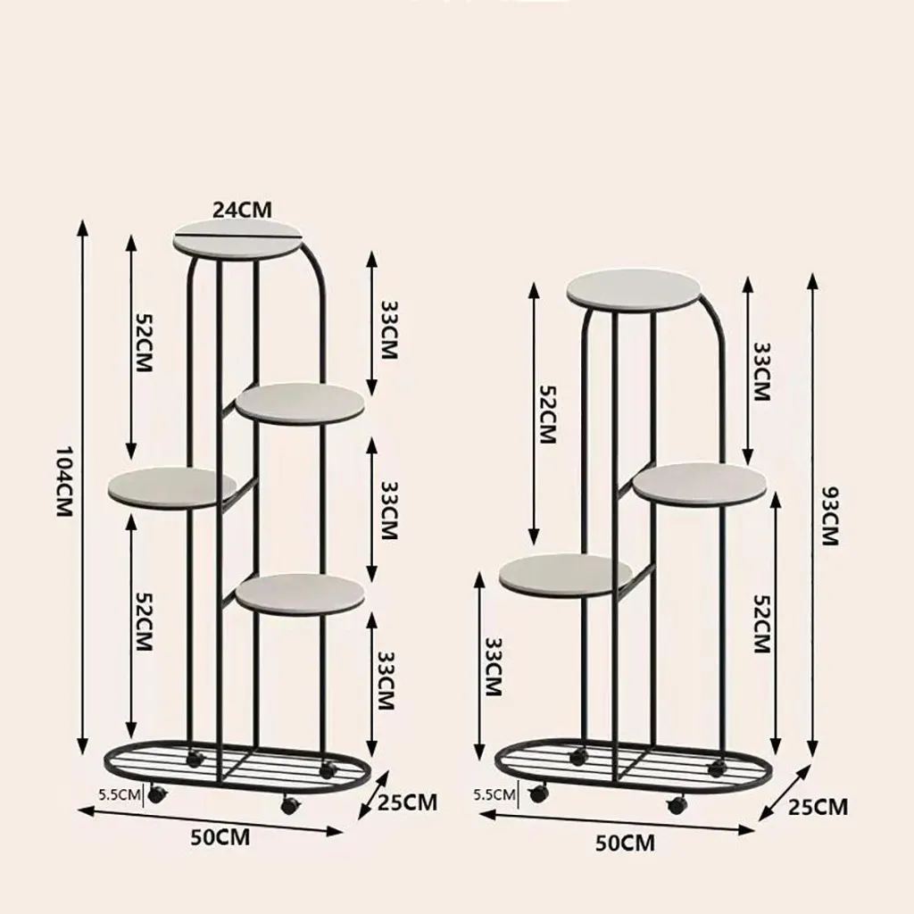 Support de fleurs d'angle 4 niveaux en métal gris clair sur roulettes - 2