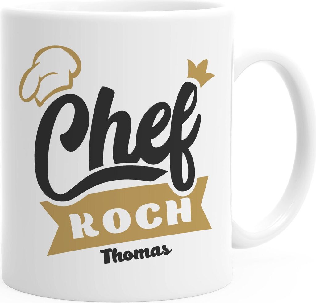 personalisierte Kaffeetasse Chefkoch mit anpassbarem Namen Namenstasse personalisierte Geschenke SpecialMe weiß Keramik-Tasse
