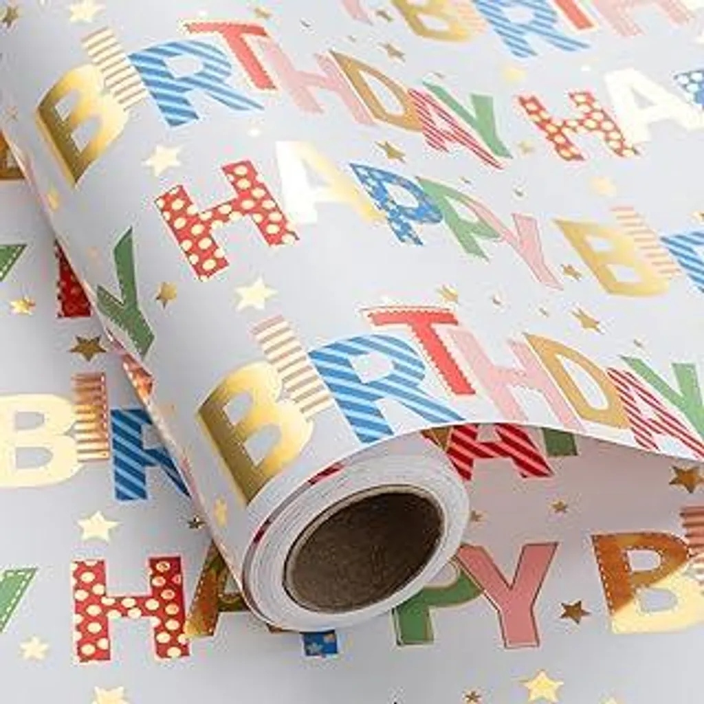 Wikadlik Carta Regalo Colorata Compleanno - Effetto Gold 10 Metri