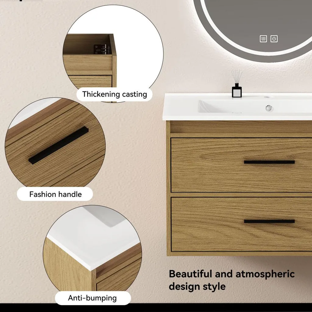 Meuble sous-vasque 75 cm chêne clair, solution de rangement à 2 tiroirs - 5