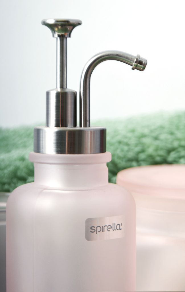 Spirella Seifenspender Yoko" | mit Edelstahlpumpe | Desinfektionsspender | Glas | 300ml | Langliebig und Robust | Rosa