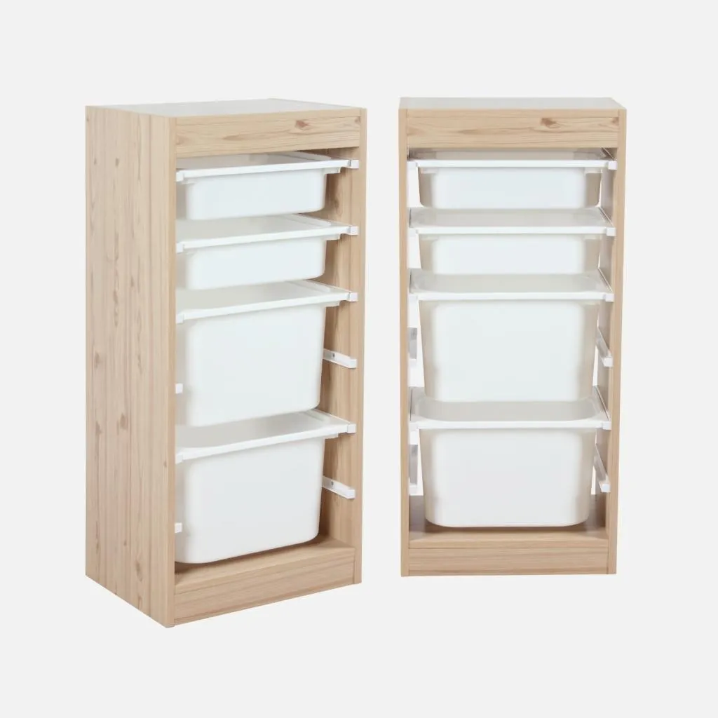 Set 2 Mobili Arredo Cameretta Marrone Naturale con 4 Ceste Portaoggetti