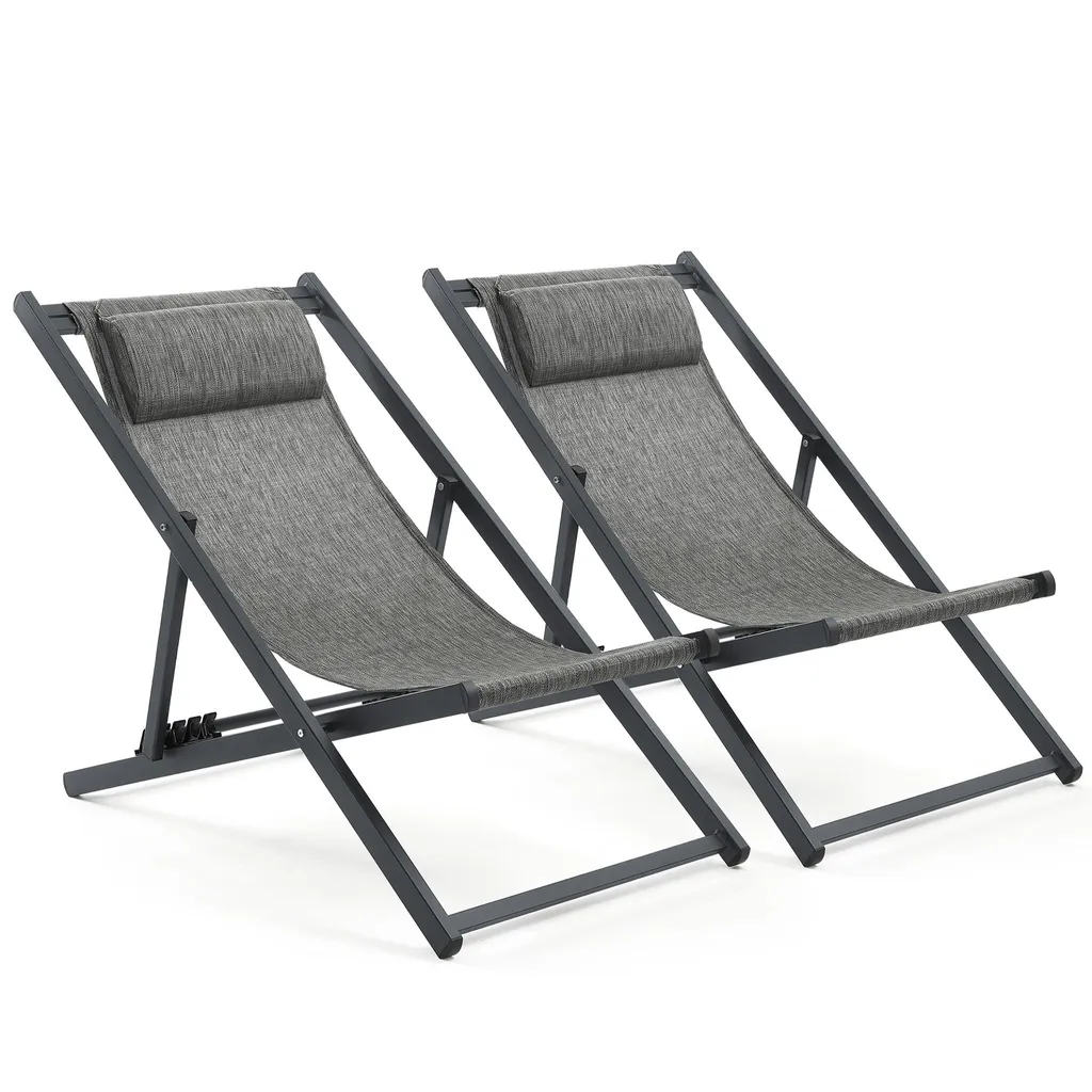 Chaise Longue Extérieure Pliante pour Terrasse et Piscine, 2 Unités