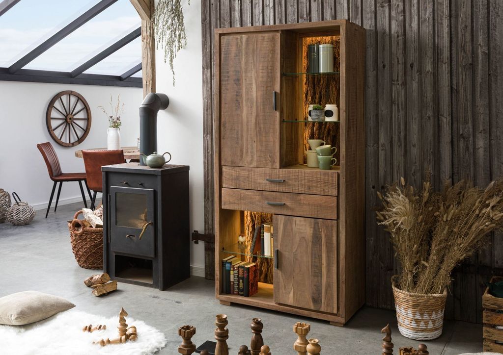 MASSIVMOEBEL24 Schrank Akazie 88x40x180 natur lackiert BARK Produktbild 