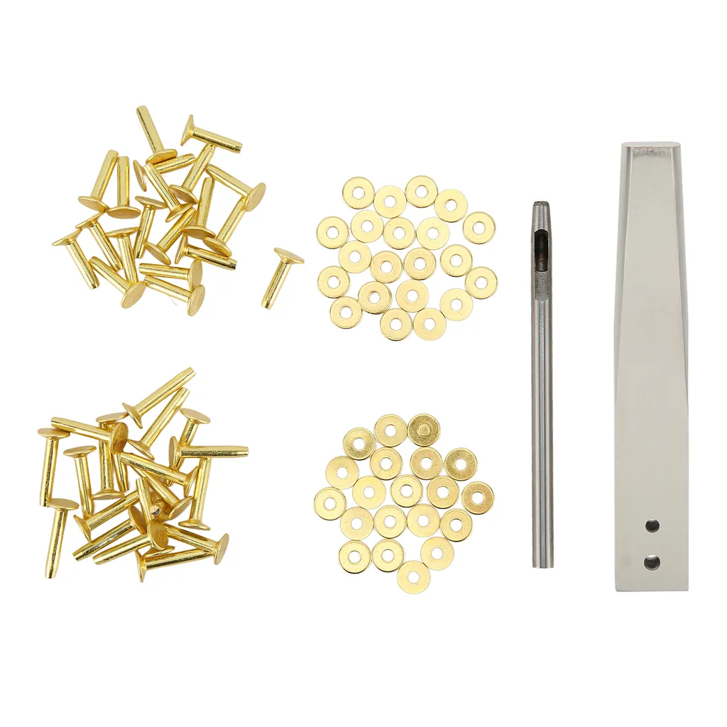 Kit di rivetti in rame, kit di assortimento di rivetti in rame, rivetti in rame per cuoio, rivetti in rame con incastonatore, incastonatore di rivetti in rame, kit di rivetti per cuoio
