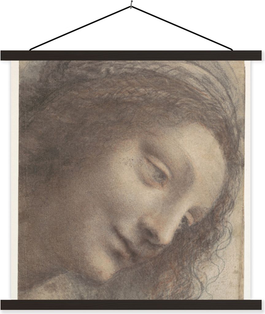 MuchoWow Textilposter Das Haupt der Jungfrau Maria - Leonardo da Vinci 60x60 cm mit schwarzem Rahmen - Posteraufhänger