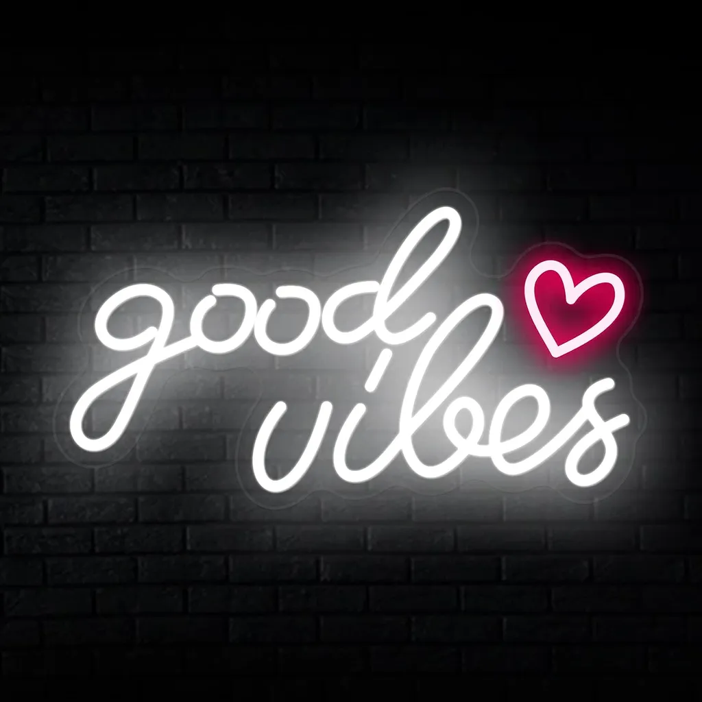 Décoration lumineuse LED Good Vibes flexible et incassable pour bar et fête