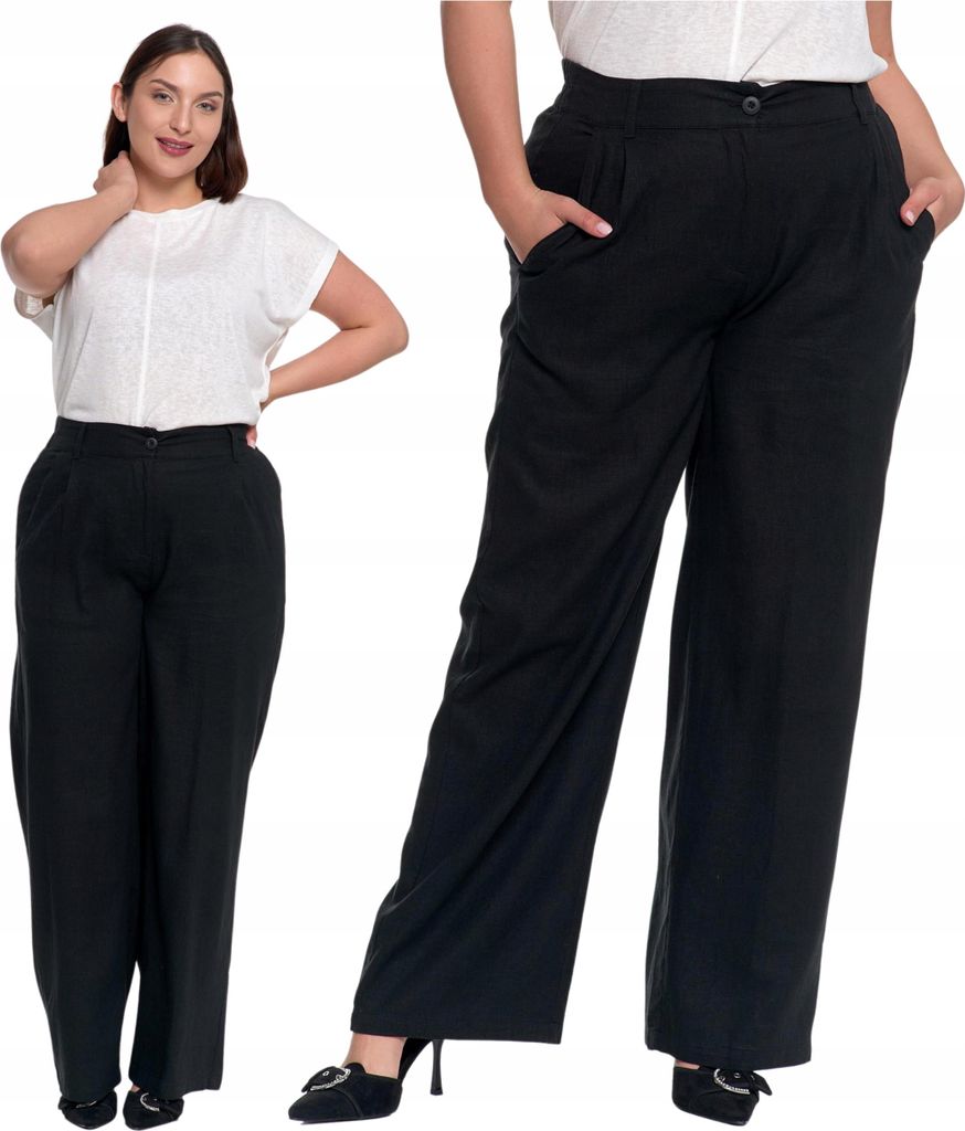 Elegante Damenhose mit hoher Taille aus Leinen Weit und modisch MORAJ XL