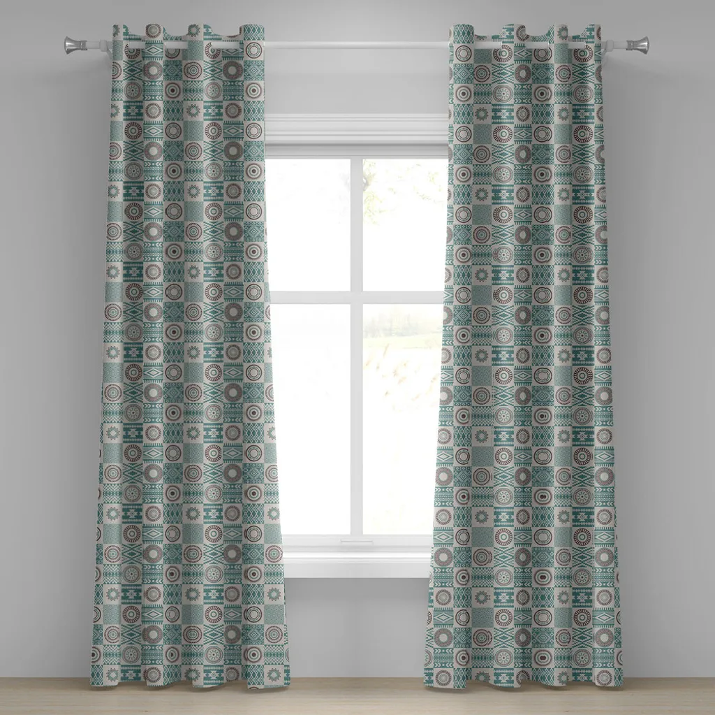 Rideau Ethnique Occultant Partiel pour Intimité 280x245 cm Bleu Marron