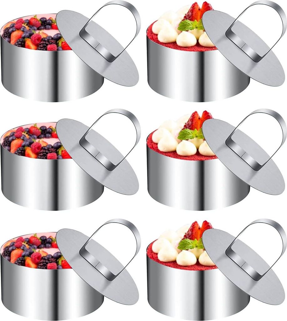 Dessertringe, 6 Stück Servier-Ringe, Servier-Ringe, rostfreier Stahl, 8 cm, Taartring, klein, geeignet für selbstgemachtes Dessert, Gebäck, Mous...
