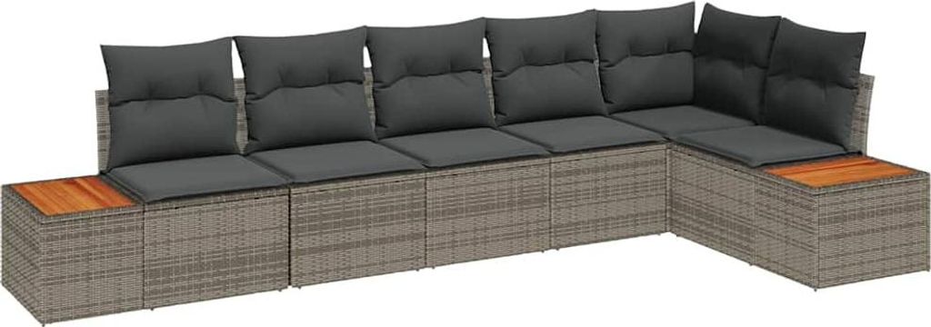 vidaXL Gartensofa-set mit Kissen mit Speicher 6 pcs Grau Polyrattan