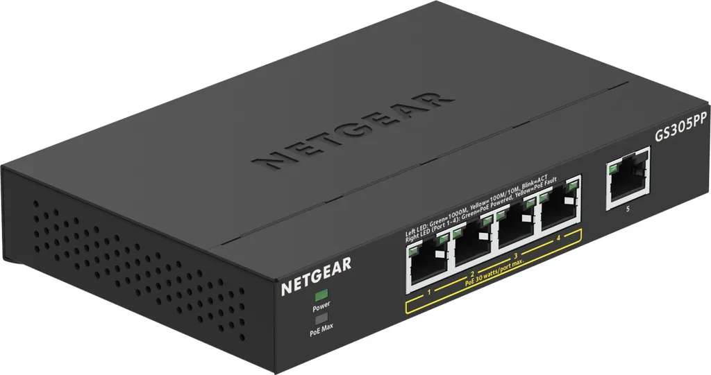Switch pour caméra de surveillance Netgear GS305PP à 5 ports gigabit