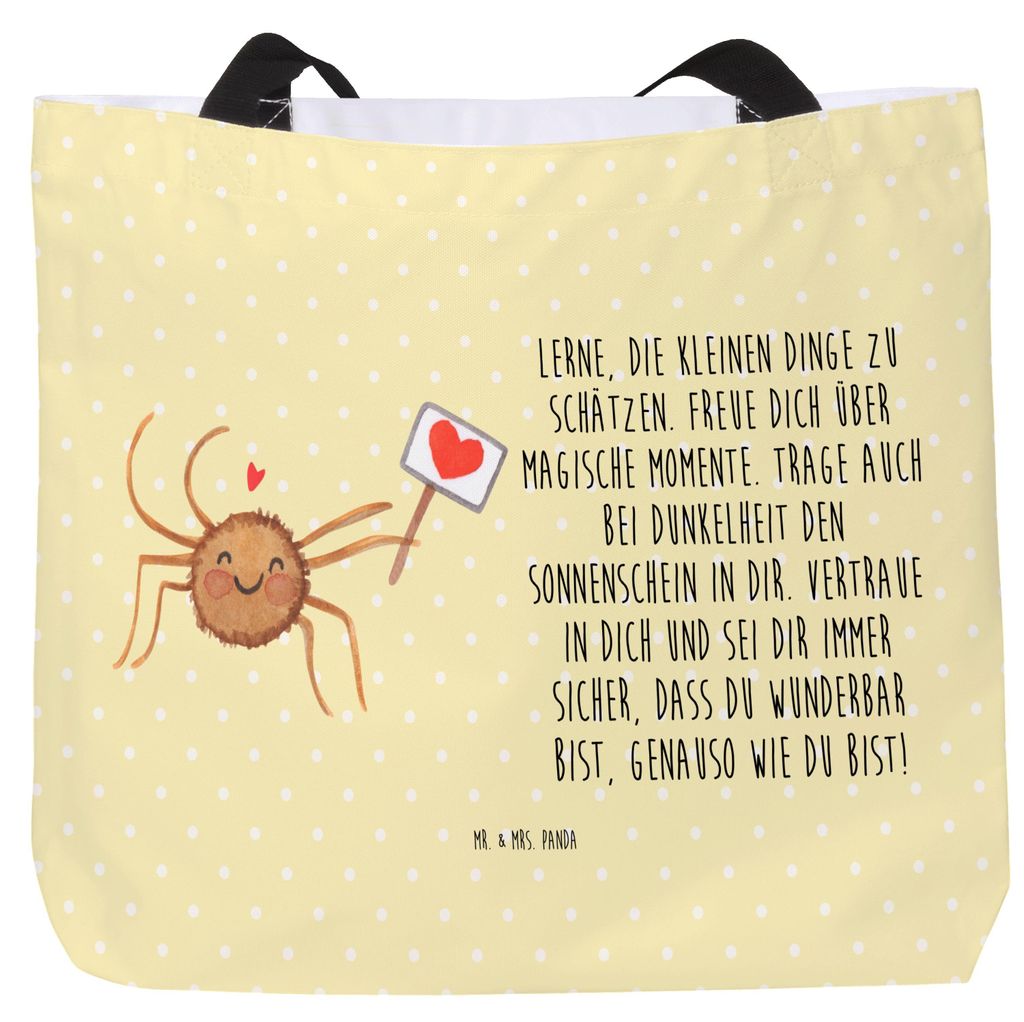 Mr. & Mrs. Panda Reisetasche Spinne Agathe Motivation - Gelb Pastell - Geschenk, Glück, Einkaufstasche, Tasche, Vertrauen, Liebe, Tote Bag, Strand...