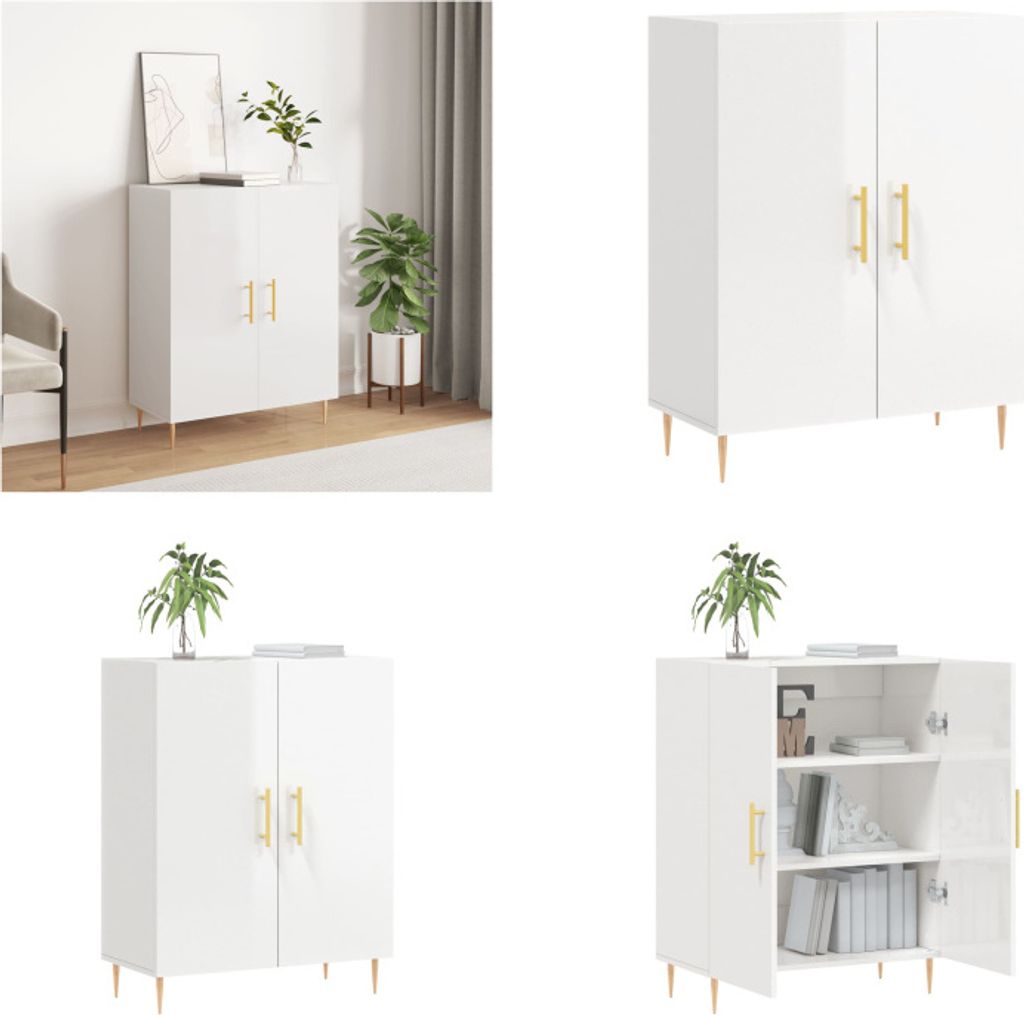 vidaXL Sideboard Hochglanz Weiß 69,5x34x90 cm Holzwerkstoff - Sideboard - Sideboards - Schrank - Aufbewahrungsschrank
