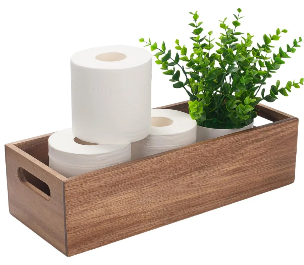 Plateau de lavabo en bois d'acacia 38x15cm support de rangement élégant