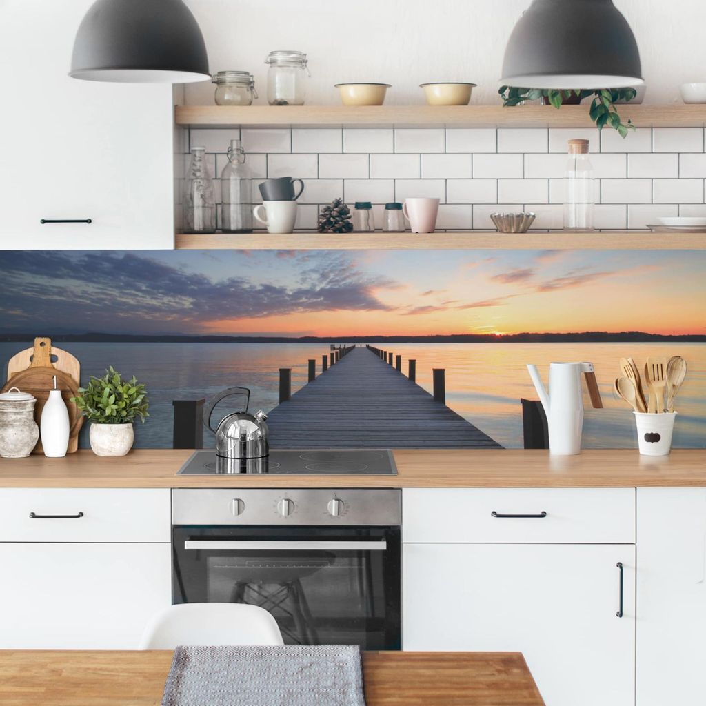 Küchenrückwand Strand selbstklebend - 0.65 mm Wandpaneel wasserfest Design blau Motiv Spritzschutz fugenlos