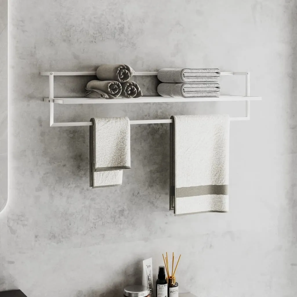 Porte-serviettes sur pied blanc 95cm pour rangement salle de bain zen