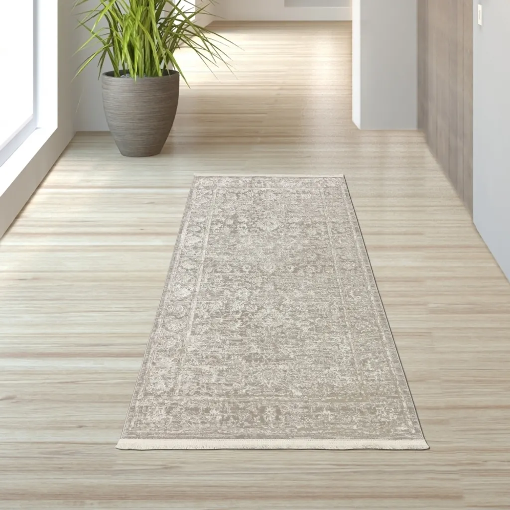 Tapis à motifs floraux brillants crème 80 x 150 cm pour salon chic