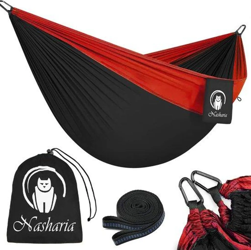 Hamac de camping 2 places en toile de parachute léger et compact bleu