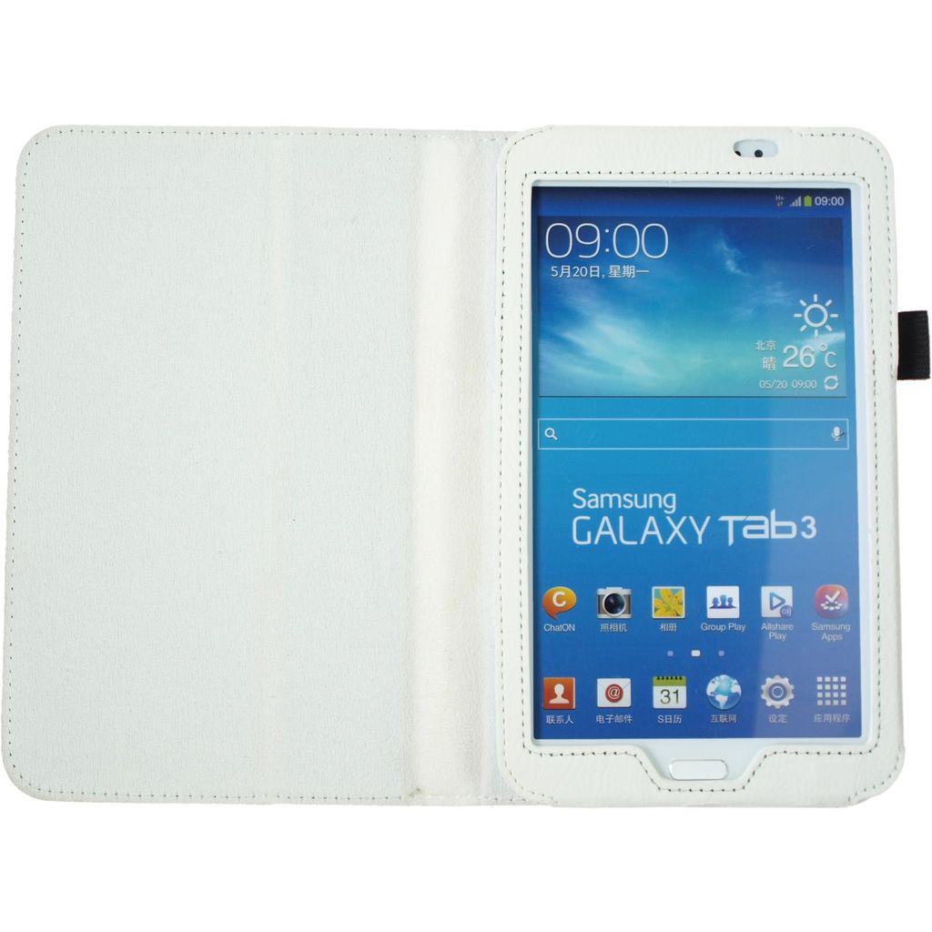 PhoneNatic Kunst-Lederhülle kompatibel mit Samsung Galaxy Tab 3 7.0 - Wallet weiß + 2 Schutzfolien