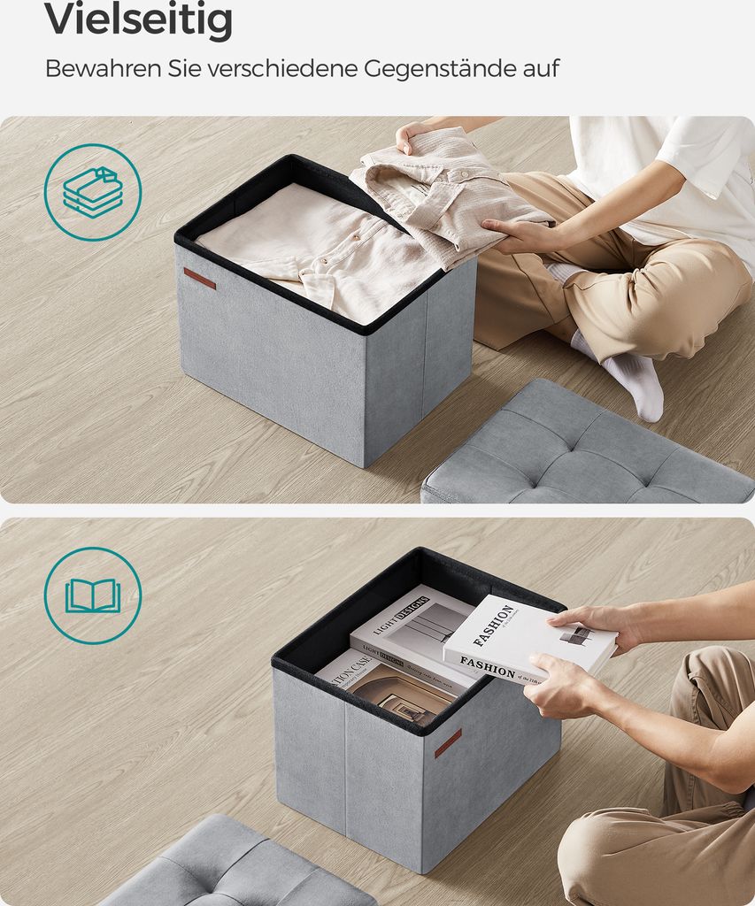 SONGMICS Sitzbank mit Stauraum, klappbare Sitztruhe, Produktbild 5