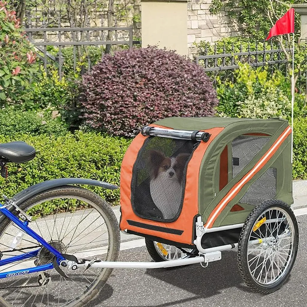Remorque à vélo pour chiens et chats orange - Chariot pliable de transport