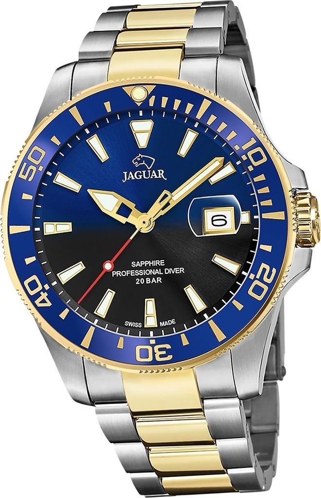 Jaguar Edelstahl Herren Uhr Analog Luxus silber gold Pro Diver D2UJ863/3