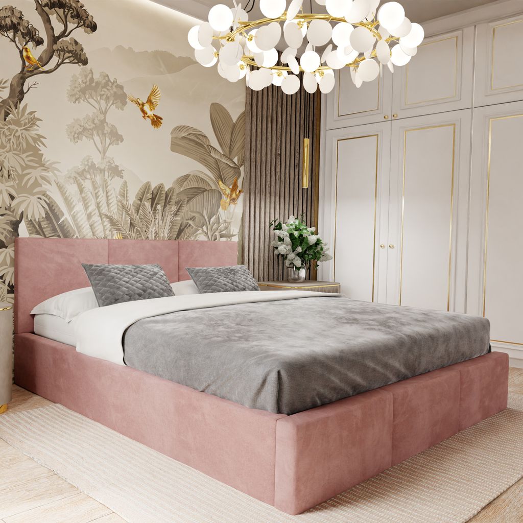 Muralo POLSTERBETT für Schlafzimmer Polsterbett mit Bettkasten und Gasdruckfeder Bett mit Polsterkopfteil Doppelbett 180x200 Bett mit Stauraum Rosa