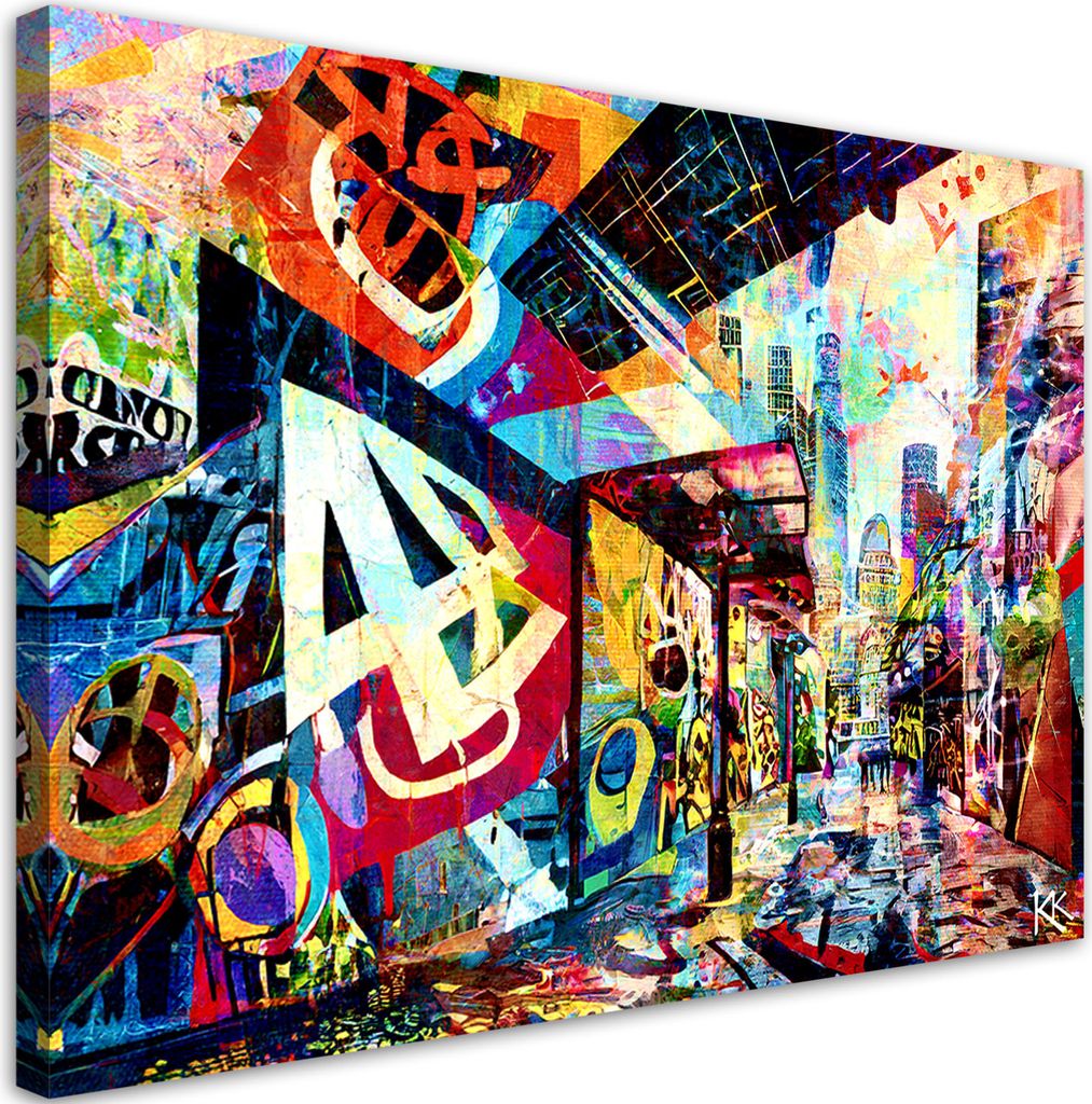 Leinwandbild Bunt Stadt 90x60 Feeby Violett bild für die wand bereit zum aufhängen