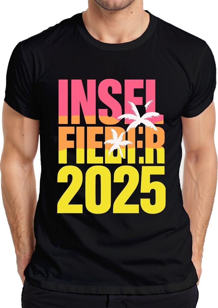 Inselfieber 2025 Inselurlaub Sommerurlaub Strand Palmen Meer Herren T-Shirt, Schwarz, L
