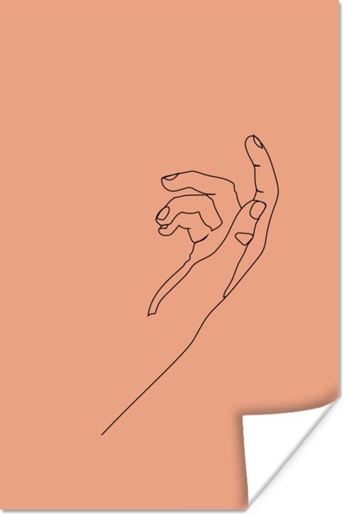MuchoWow Poster Strichzeichnung - Hand - Orange 40x60 cm - Plakate für die Wand - Poster Babyzimmer