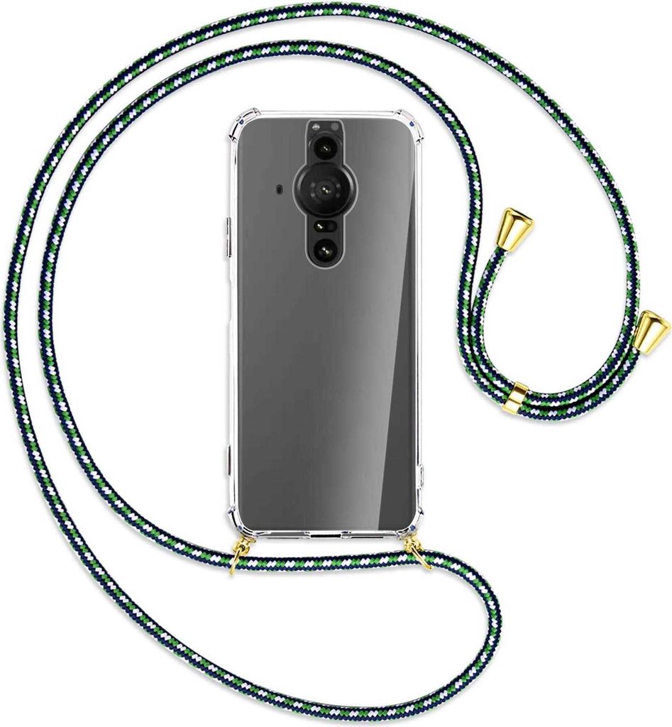 Handykette Backcover-Schutzhülle mit Band (Metall goldfarben) für Sony Xperia PRO-I - grün/blau/weiß